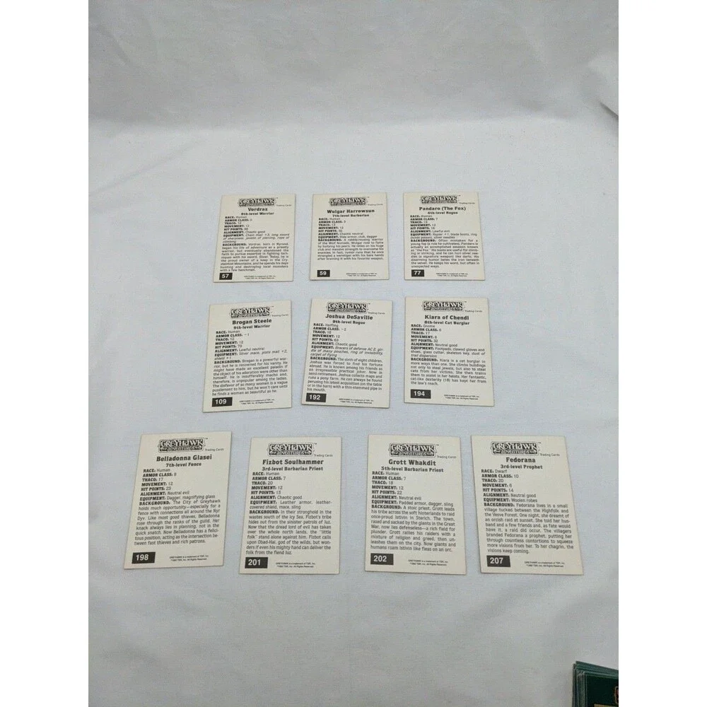 Lot Of (19) TSR 1992 Series Greyhawk Adventures Cards Gold Border